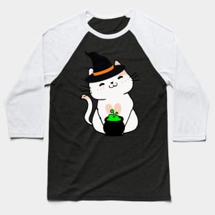 Cute white cat is a witch Baseball T-Shirt